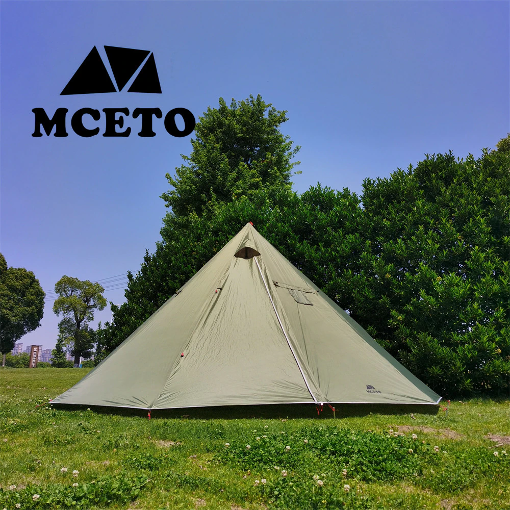 Cheap Goat Tents MCETO 5 8 Pessons Octagonal Camping Pyramid Tent with Chimney Hole Large Space Picnic Travel Family Party Tent Outdoor Shelter   